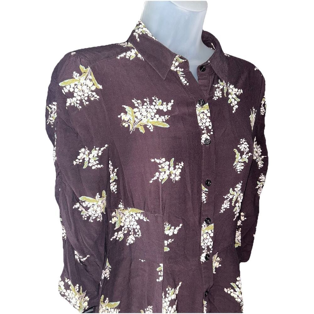 Free People Lovely Mini Dress Size XS Plum Brown Floral Button Down Collar Boho - Picture 4 of 9